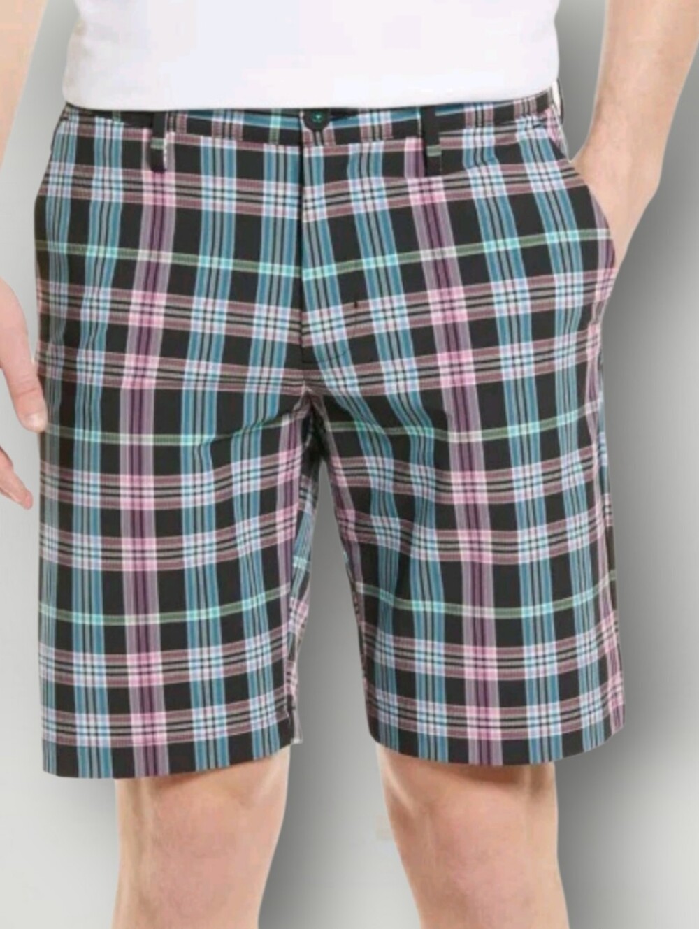 Tommy Bahama Plaid Flat Front Shorts Men's 40 Hula Girl Lining Resort Casual